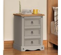 Corona Grey 3 Drawer Medium Bedside Cabinet Solid Wood Pine Wooden Side End Lamp Table Unit Bedroom Lounge Living Room Hallway Mexican Style 64cm High 45cm Wide 35cm Deep
