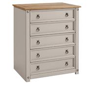 Corona Grey 5 Drawer Chest Small Solid Wood Mexican Pine