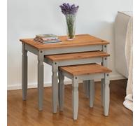 Corona Grey Large Nest Of 3 Tables Solid Wood Mexican Pine Wooden Painted Side End Lamp Coffee Table Living Room 53cm high 66cm Wide 44cm Deep