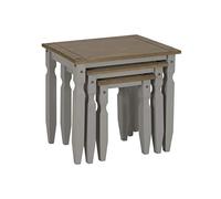 Corona Grey Painted Wax Piccolo Nest of Tables Solid Wood Pine Wooden Side End Coffee Lamp Mexican Style Living Room Lounge 51cm High 53cm Wide 35cm Deep = Largest Table