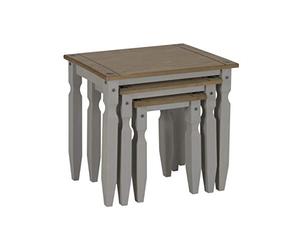 Corona Grey Painted Wax Piccolo Nest of Tables Solid Wood Pine Wooden Side End Coffee Lamp Mexican Style Living Room Lounge 51cm High 53cm Wide 35cm Deep = Largest Table