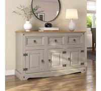 Corona Grey Sideboard 3 Door 3 Drawer Large Solid Mexican Pine Wooden Cabinet with Gunmetal Hardware W 125 cm x D 40 cm x H 76 cm