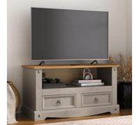 Corona Grey TV Stand Flat Screen 2 Drawer Television Cabinet Solid Pine Wood Unit