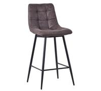 Corona Grey Velvet Fabric High Back Barstool with Black Metal Legs