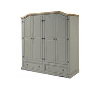 Corona Grey Wax 4 Door 2 Drawer Wardrobe