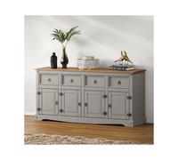 Corona Grey Wax 4-Door Sideboard - Solid Pine, 4 Drawers & 4 Doors, Rustic-Chic Modern Storage, Flat-Pack