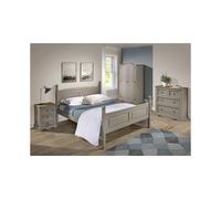 Mercers Furniture Corona Grey Wax 4'6" High End Double Bed Frame Solid Pine With Mexican Styling, Grey