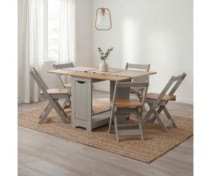 Corona Grey Wax Butterfly Dining Table & 4 Chairs Set Drop Leaf Folding Pine Wooden