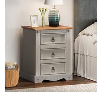 Corona Grey Wax Large Bedside Cabinet Table Solid Wood Mexican Pine Wooden