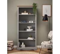 Corona Grey Wax Large Bookcase Solid Wood Pine Wooden Painted Tall 5 Shelf Open Display Unit Shelving Shelves Office Hallway Living Dining Room Kitchen Mexican 180cm High 82cm Wide 29cm Deep