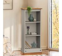 Corona Grey Wax Low Narrow Bookcase Light Fiesta Wax Solid Wood Pine Wooden Small Office Hallway Living Room CD Storage Shabby Chic Mexican 104cm High 46cm Wide 20cm Deep