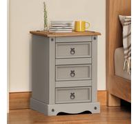 Corona Grey 3 Drawer Medium Bedside Cabinet Solid Wood Pine Wooden Side End Lamp Table Unit Bedroom Lounge Living Room Hallway Mexican Style 64cm High 45cm Wide 35cm Deep
