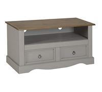 Corona Grey Wax Painted Flat Screen TV Unit Light Fiesta Wax Solid Wood Pine Wooden Television Stand Mexican Style 54cm High 100cm Wide 44cm Deep