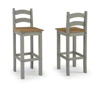 Corona Grey Wax Pair of Bar Stools Solid Pine Wood