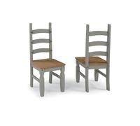 Corona Grey Wax Pair of Dining Chairs Solid Wood Pine