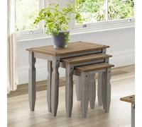 Corona Grey Wax Piccolo Nest of 3 Tables Solid Wood Pine Wooden