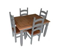Corona Grey Wax Small Extending Dining Table & 4 Chairs Set Pine Wooden