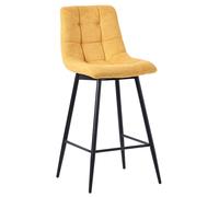 Corona High Back Barstool - Yellow Velvet Fabric - Black Metal Legs