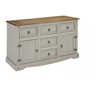 Mercers Furniture Corona Grey Wax Large 2 Door 5 Drawer Sideboard Solid Pine With Mexican Styling
