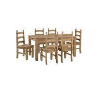 Mercers Furniture Corona Large Extending Dining Table & 6 Chairs Set Solid Wood Pine Wooden Large Adjustable Kitchen Mexican Style 76cm High 160/200cm Wide 91cm Deep