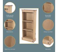 Core Products Premium Corona Low Narrow Bookcase, Antique Waxed Pine