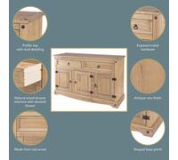Corona Medium Sideboard 2 Drawer 3 Door, Pine Antique Wax, Sturdy Storage Unit