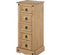 Mercers Furniture Corona Narrow 5 Drawer Bedside Cabinet Table Chest Solid Pine With Mexican Styling