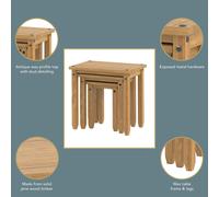 Corona Nest of 3 Tables, Antique Wax or Grey Wax, Solid Pine Versatile Design