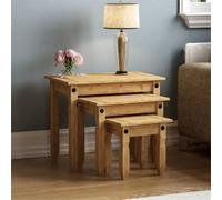 Corona Nest Of 3 Tables Solid Wood Mexican Pine Distressed Waxed