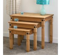 Corona Nest Of 3 Tables Space Saving Wax Solid Wood Pine Rustic Mexican