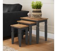 Mercers Furniture Corona Charcoal Piccolo Nest Of 3 Tables Solid Wood Pine Wooden Dark Grey Side End Tables With Mexican Styling