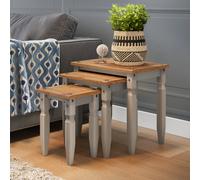 Corona Nest of Tables Grey Painted Wax Piccolo Solid Wood Pine Wooden 3 Living