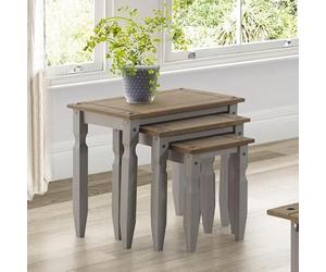 Corona Nest of Tables Grey Painted Wax Piccolo Solid Wood Pine Wooden Side End Coffee Lamp Mexican Style Shabby Chic Rustic Living Room Lounge 51cm High 53cm Wide 35cm Deep = Largest Table