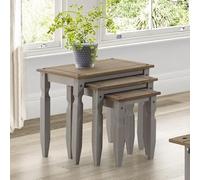 Corona Nest of Tables Grey Piccolo Set of 3 Solid Wood Mexican Pine Wooden Side End Coffee Lamp Shabby Chic Rustic Living Room Lounge 51cm High 53cm Wide 35cm Deep = Largest Table