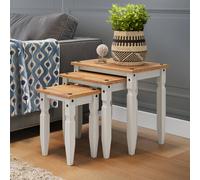 Corona White Piccolo Nest of 3 Tables Solid Wood Pine Wooden Side End