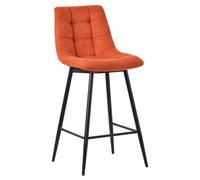 Corona Orange Velvet Fabric High Back Barstool with Black Metal Legs