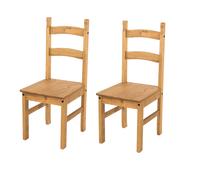 Corona Pair of Solid Pine Chairs, Antique or Grey Wax, Solid Wood Seat - Durable