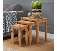 Mercers Furniture Corona Piccolo Nest Of Tables 3 Side End Table Set Solid Pine With Mexican Styling, Brown