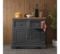 Corona Charcoal 2 Door Sideboard Solid Wood Pine Wooden Dark Grey