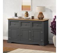 Corona 3 Door 3 Drawer Sideboard Solid Wooden Pine Wood Cabinet Cupboard - Distressed Charcoal Wax
