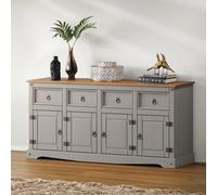 Mercers Furniture Corona Grey Wax 4 Door 4 Drawer Sideboard Large Cupboard Cabinet Solid Wood Mexican Pine Wooden