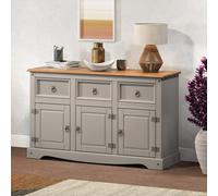 Corona Sideboard Grey Painted Wax 3 Door 3 Drawer Solid Wood Pine Wooden Dresser