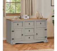 Corona Large 2 Door 5 Drawer Sideboard Solid Wood Pine Wooden Cupboard - Distressed Grey Wax