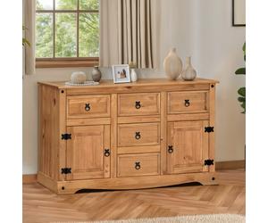 Corona Sideboard Large 2 Door 5 Drawer Solid Wood Mexican Pine Wooden Cabinet