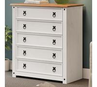 Corona Small 5 Drawer Chest of Drawers Solid Wood Pine Wooden Bedroom - Distressed White Wax