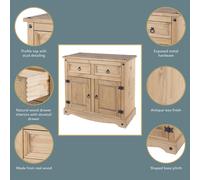 Corona Small Sideboard, Antique Wax-Effect, Solid Wood, 2 Drawers 2 Door Storage