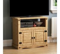 Corona Solid Pine TV Unit - 2 Doors, 1 Shelf, Distressed Wax Finish, Rustic Media Cabinet 70x77x40 cm - 333436