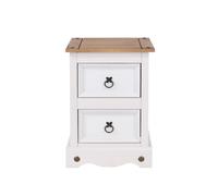 Corona 2 Drawer Bedside Cabinet, Antique Wax Finish, Metal Handles, Soft Molding