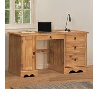 Corona Solid Wood Pine Straight Computer Desk Drawers Keyboard Shelf Door Cupboard Wooden Large Long Office Bedroom Mexican Style 74cm High 145cm Wide 48cm Deep
