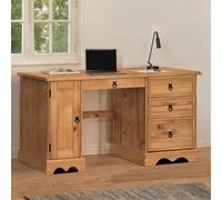 Mercers Furniture Corona Straight Computer Desk 3 Drawer 1 Door Office Bedroom Solid Pine With Mexican Styling, Brown